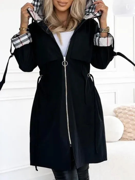 Damen Eleganter Zip-Mantel mit Kapuze