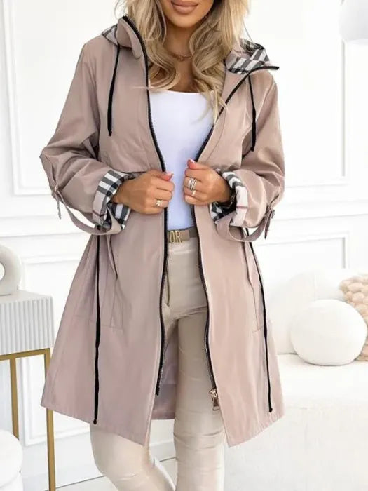 Damen Eleganter Zip-Mantel mit Kapuze