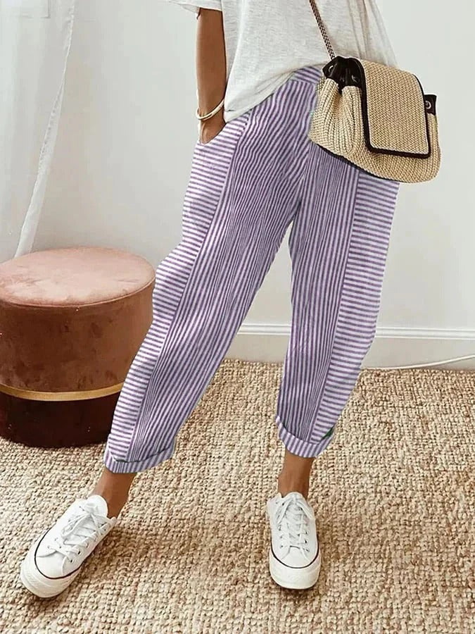 Damen Stilvolle Gestreifte Hose