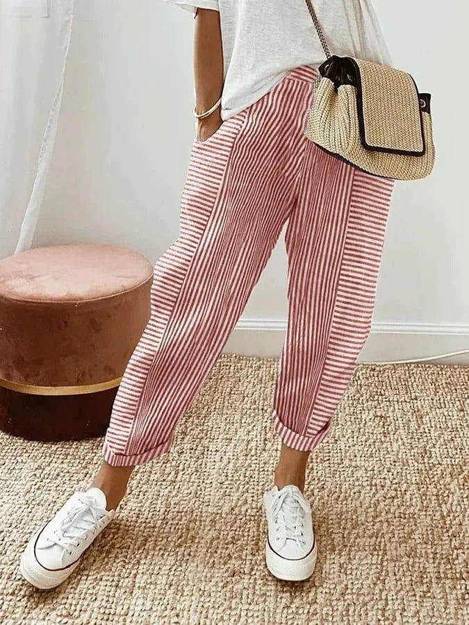 Damen Stilvolle Gestreifte Hose