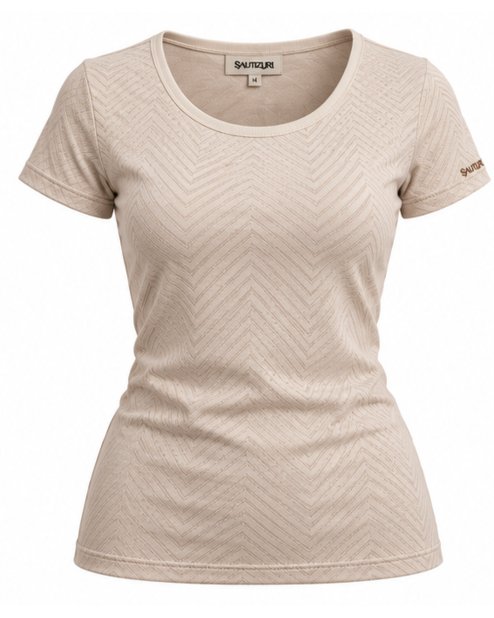 Champagnerfarbenes Damen T-Shirt mit Zickzack-Struktur, Vorderansicht