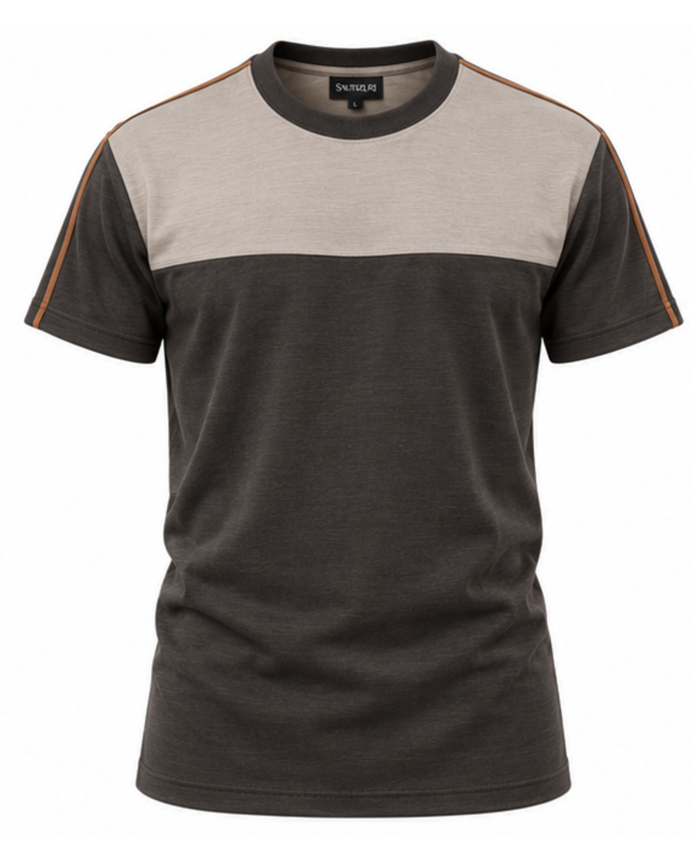 Graphitfarbenes Herren T-Shirt mit steingrauer Brustpasse, Vorderansicht