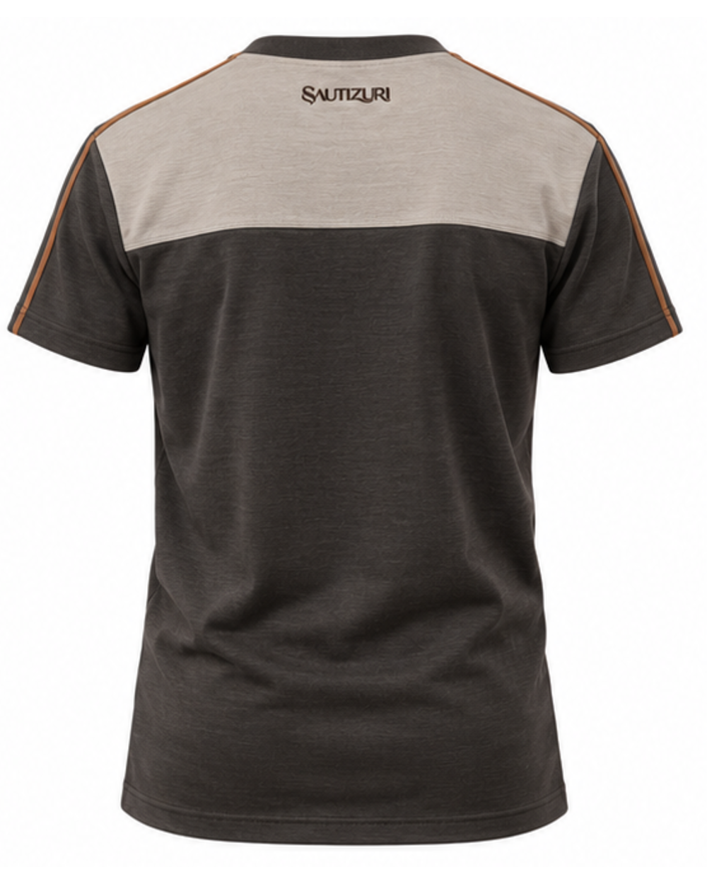 Graphitfarbenes Herren T-Shirt, Rückenansicht mit grauer Passe und Logo