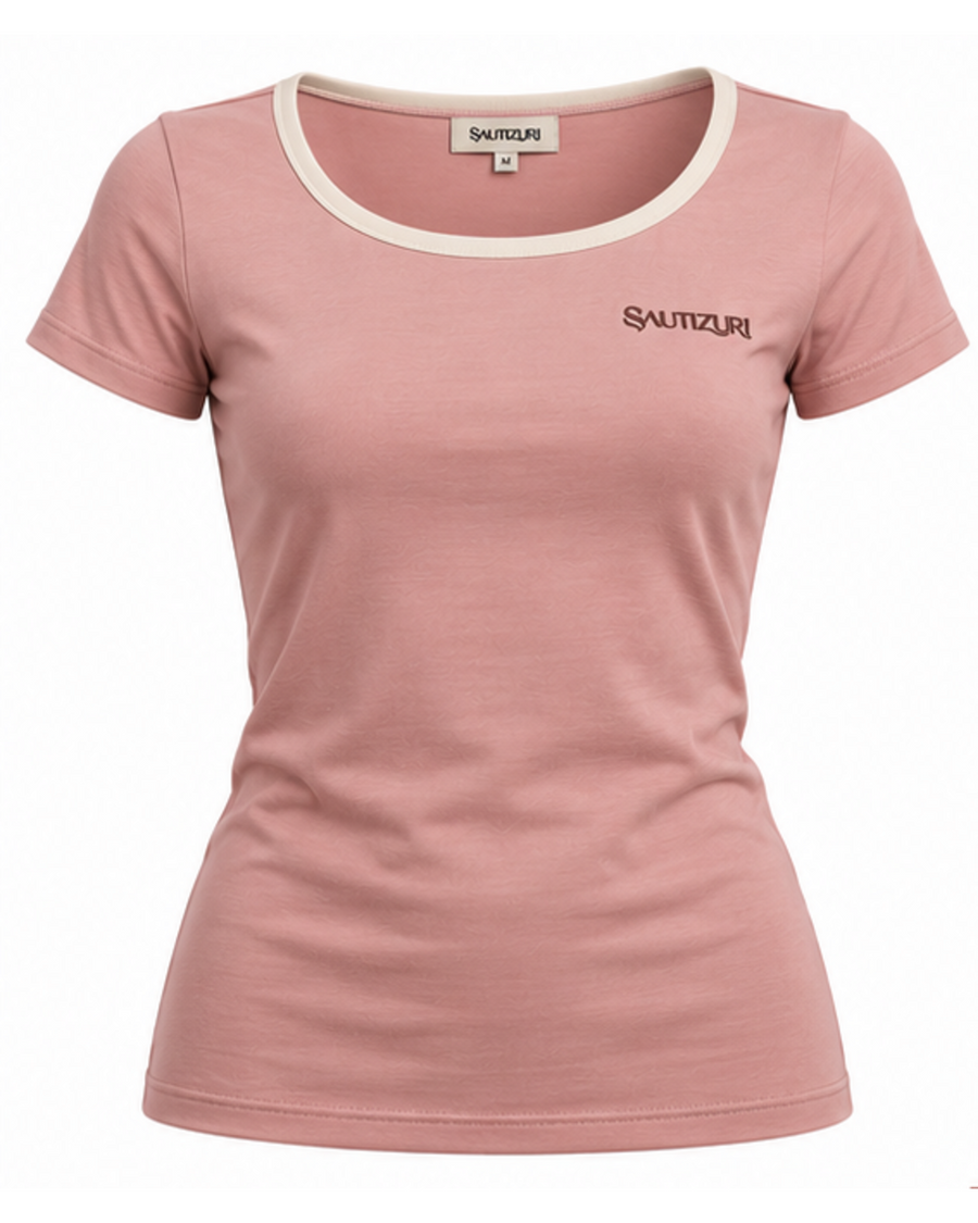 Rosé Damen T-Shirt mit elfenbeinfarbenem Ballett-Ausschnitt, Vorderansicht