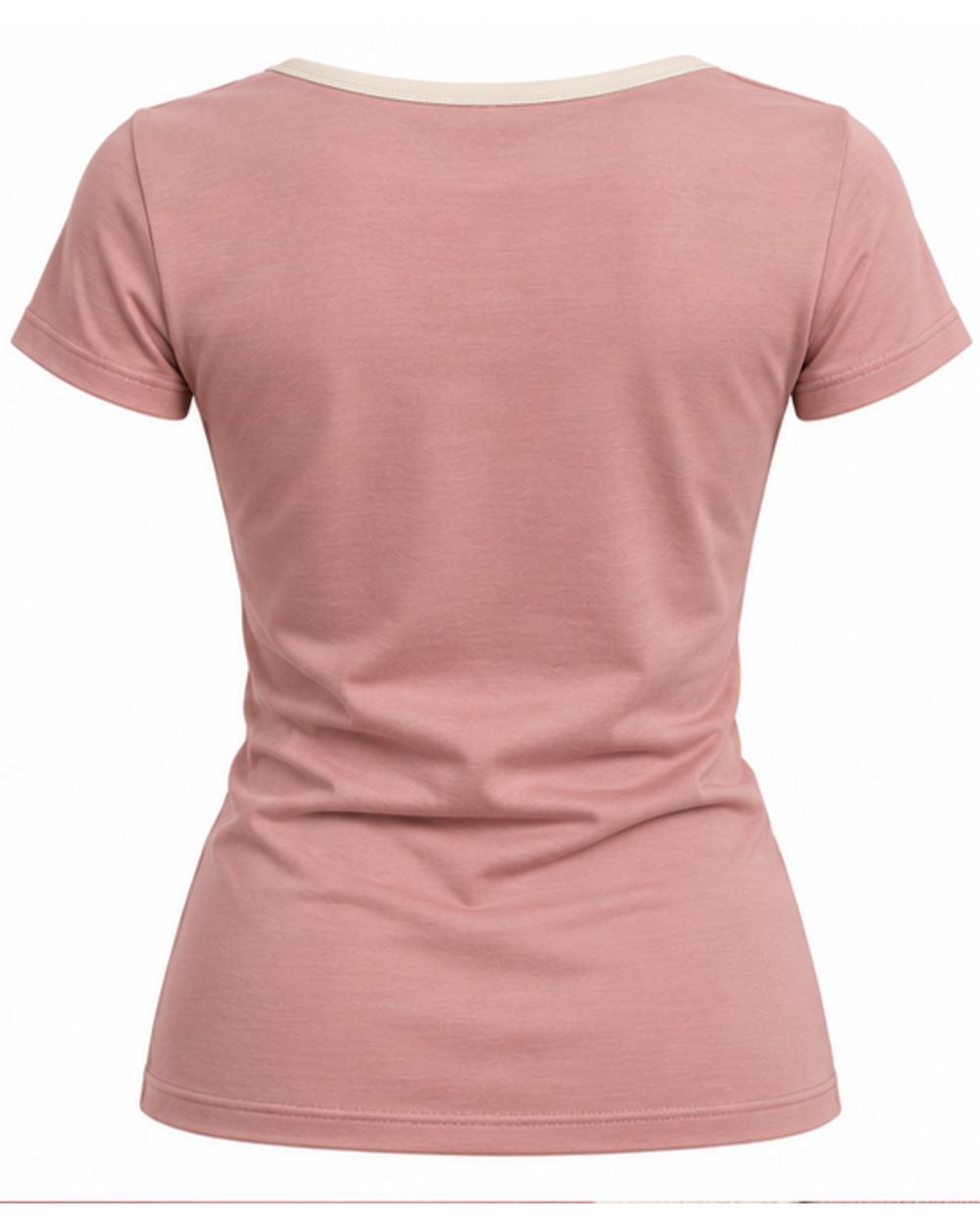 Rosé Damen T-Shirt, Rückenansicht mit heller Blende am Ausschnitt