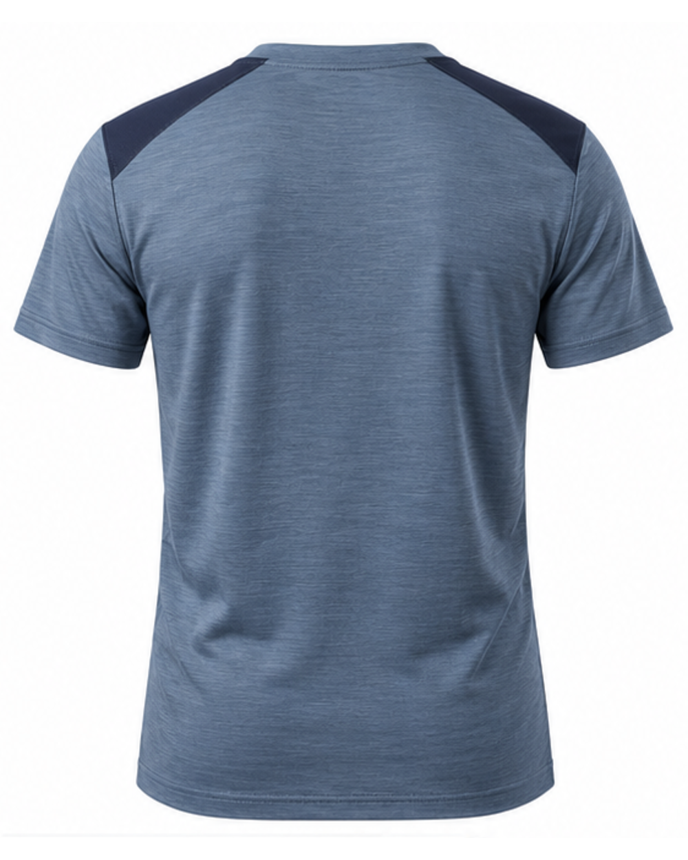 Schieferblaues Herren T-Shirt, Rückenansicht mit marineblauen Schultereinsätzen