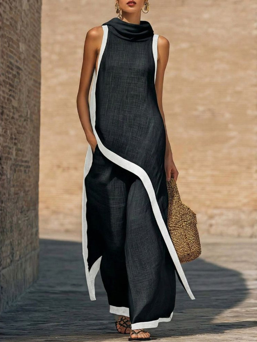 Damen Elegantes Ärmelloses Top- und Weite-Hosen-Set