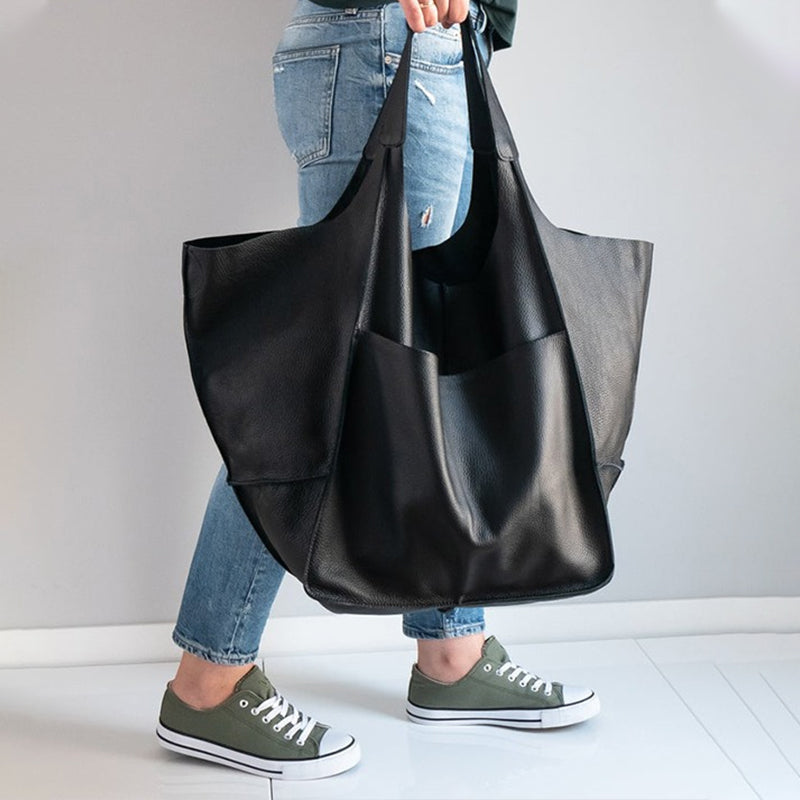 Übergroße Vintage-Umhängetasche aus Leder für Damen