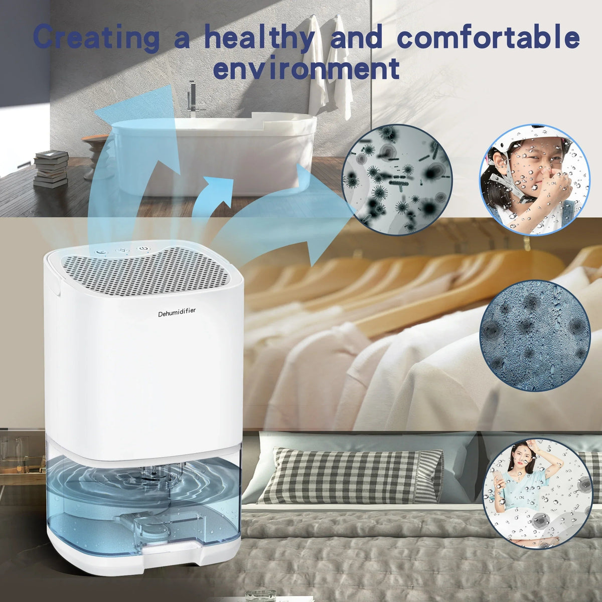 Small Dehumidifier for Bedroom and Room with 1000ml Tank Night Light and Air Purifier