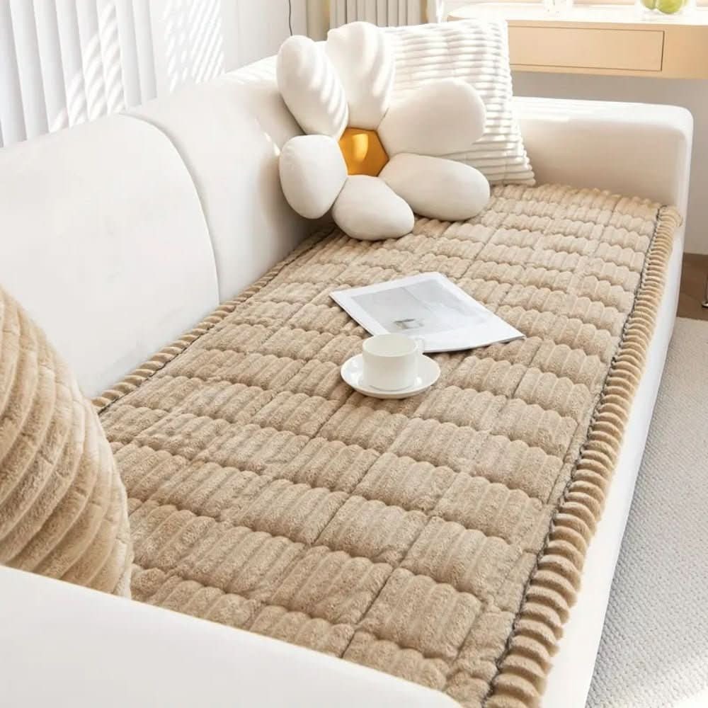 Sofa Couch Seat Cushion Cover with Plush Quilted Design and Non-Slip Backing Stretchable