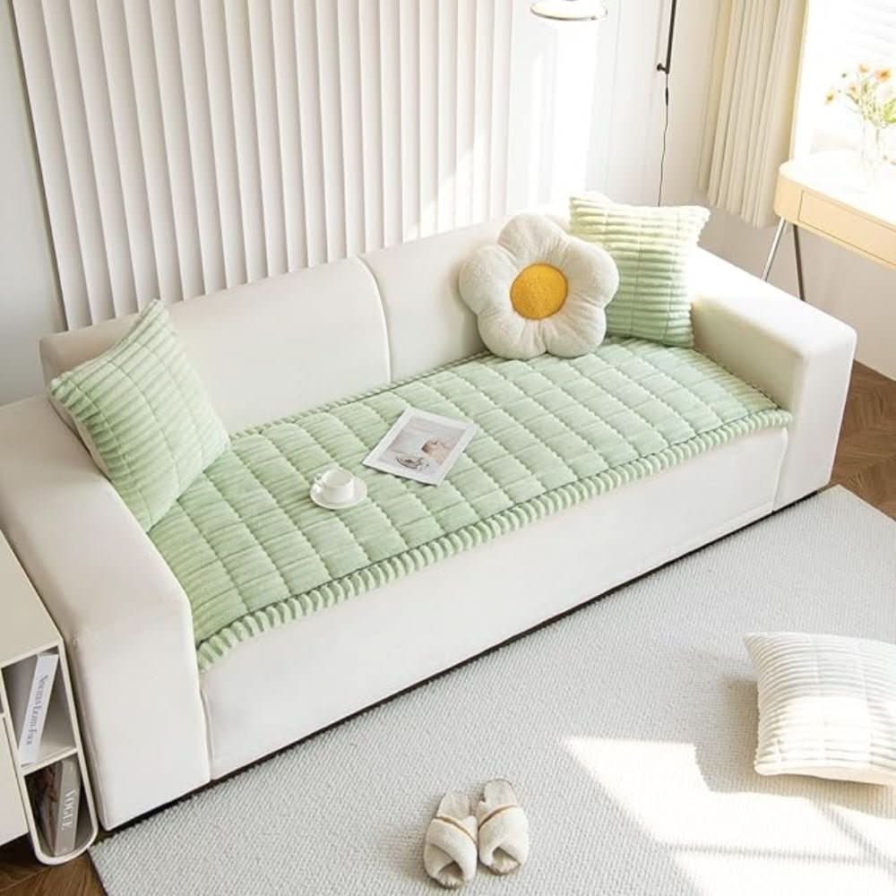Sofa Couch Seat Cushion Cover with Plush Quilted Design and Non-Slip Backing Stretchable