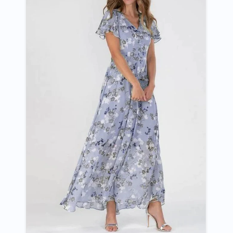 Maxikleid mit Schmetterlingsärmeln und Blumenmuster