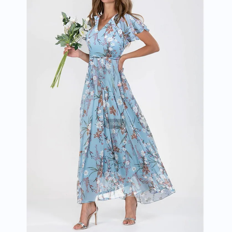 Maxikleid mit Schmetterlingsärmeln und Blumenmuster