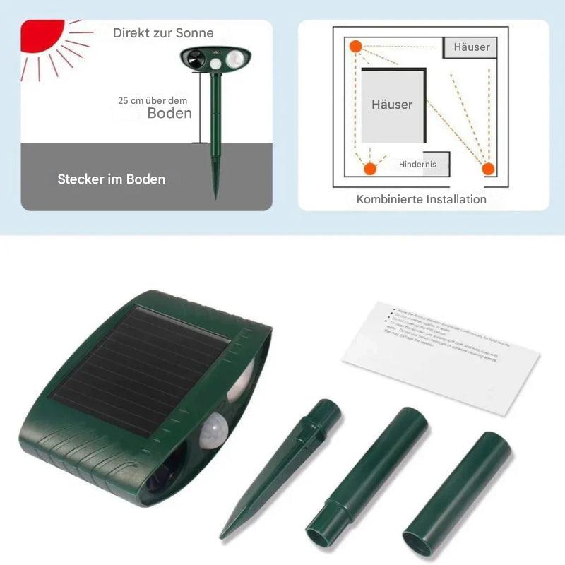 Bewegungsaktivierter solarbetriebener Ultraschall-Tierabwehr