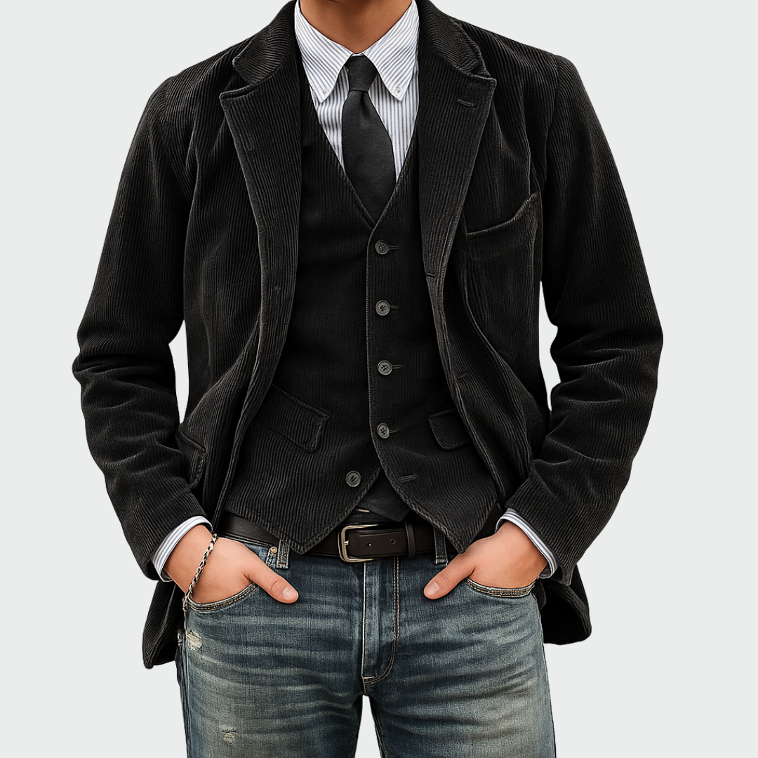 Herren Elegantes Zweiteiliges Anzugjacke und Weste Set