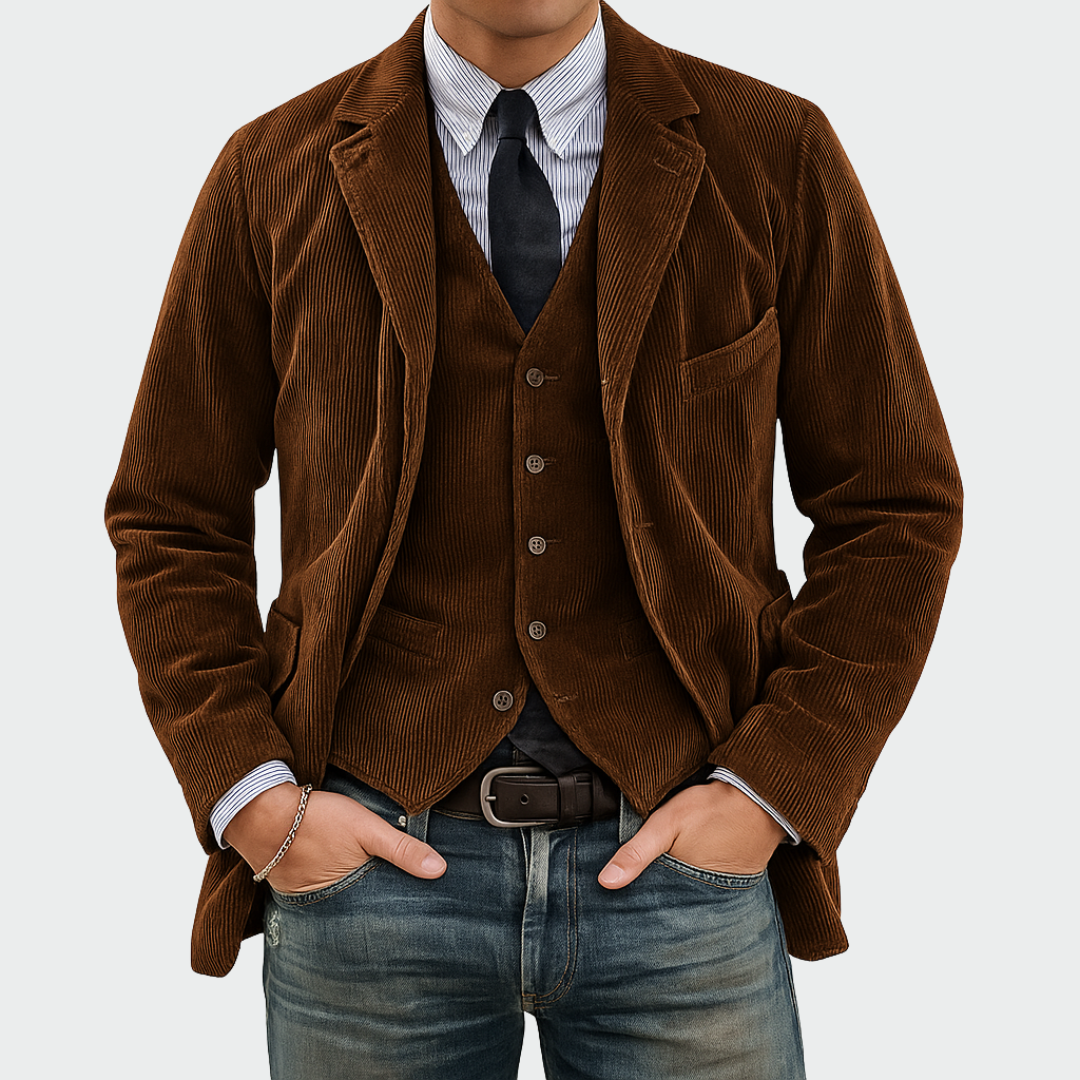 Herren Elegantes Zweiteiliges Anzugjacke und Weste Set