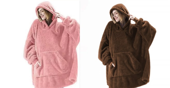 Wearable Blanket Hoodie with Oversized Fleece and Kangaroo Pocket