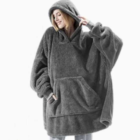 Wearable Blanket Hoodie with Oversized Fleece and Kangaroo Pocket