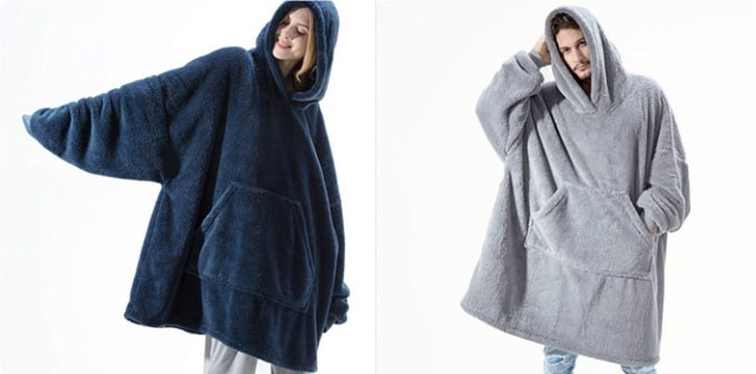 Wearable Blanket Hoodie with Oversized Fleece and Kangaroo Pocket
