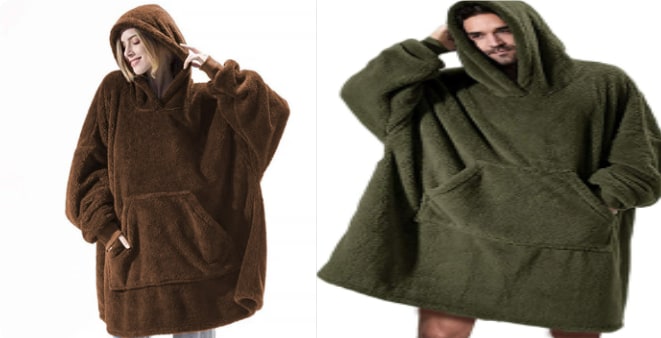 Wearable Blanket Hoodie with Oversized Fleece and Kangaroo Pocket