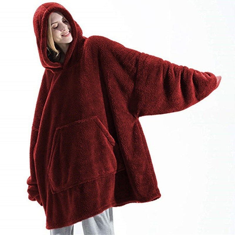 Wearable Blanket Hoodie with Oversized Fleece and Kangaroo Pocket