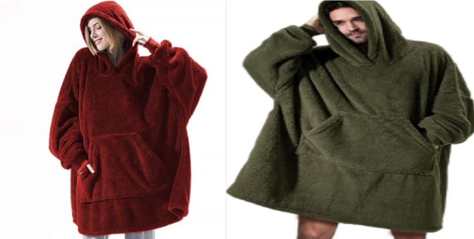 Wearable Blanket Hoodie with Oversized Fleece and Kangaroo Pocket