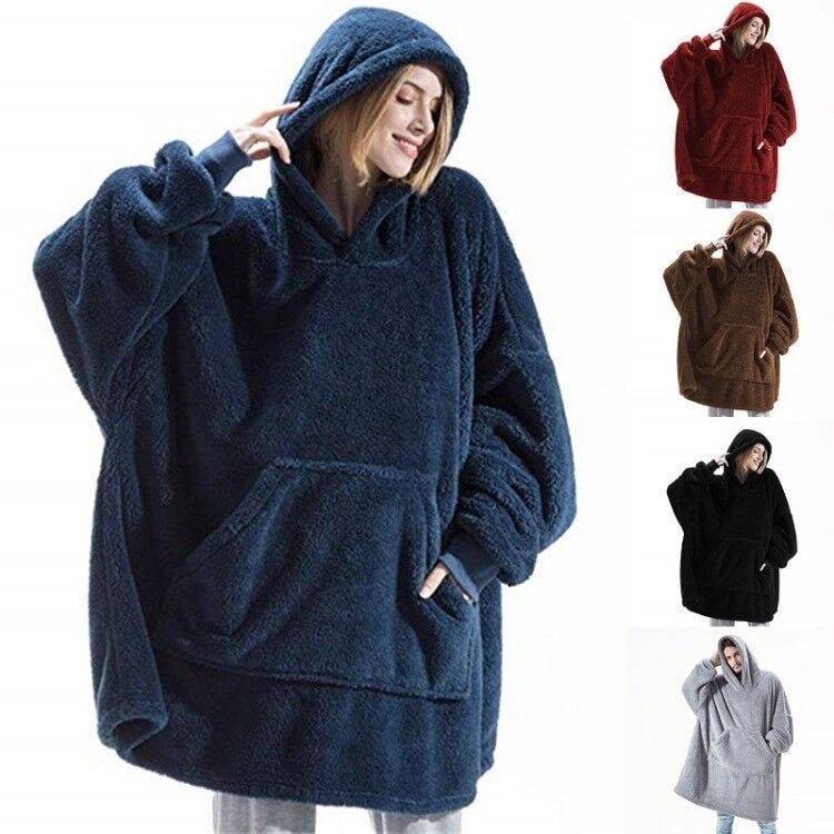 Wearable Blanket Hoodie with Oversized Fleece and Kangaroo Pocket